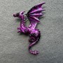 Broșă Dragon – email mat roșu zmeură și negru, metal argintiu, 42×66 mm