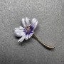 Broșă cu floare cosmea, email albastru, metal auriu 34x52 mm