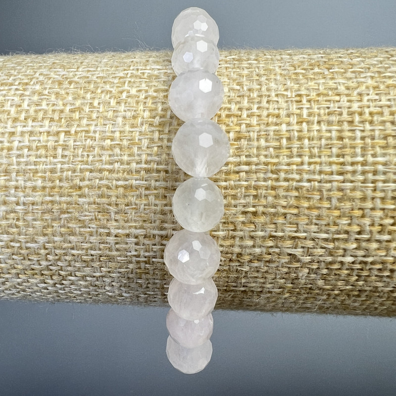 Brățară din cristal de munte, piatră naturală, mărgele tăiate, diametrul 8 mm, lungime 18 cm, extensibilă