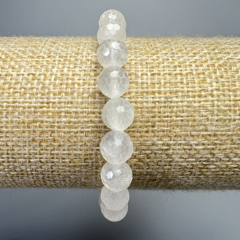 Brățară din cristal de munte, piatră naturală, mărgele tăiate, diametrul de 8 mm, lungime 18 cm, șiret elastic