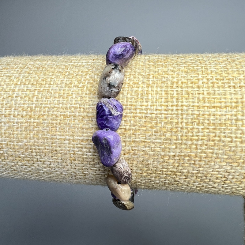 Brățară din charoit, piatră naturală, mărgele tăiate, diametru 9×11 mm, lungime 18 cm, elastic