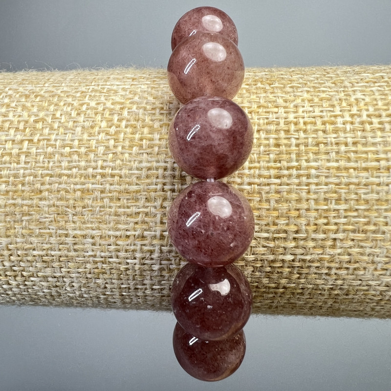 Brățară din cuarț roz căpșună, piatră naturală, bile netede, diametrul de 12,5 mm, lungime 18 cm (elastic)