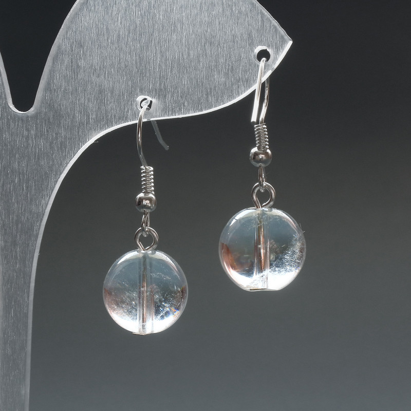 Cercei cu cristal de munte, mărgele sferice netede, diametrul 12,5 mm, lungimea 33 mm