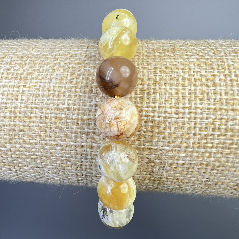 Brățară din opal galben, piatră naturală, cu mărgele netede, diametrul 10,5 mm ±, lungime 18 cm ± (elastic)