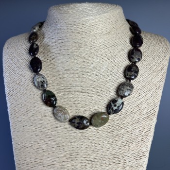 Colier din jasper Picasso, piatră naturală, formă ovală, dimensiuni 13×18×6 mm, lungime 49 cm