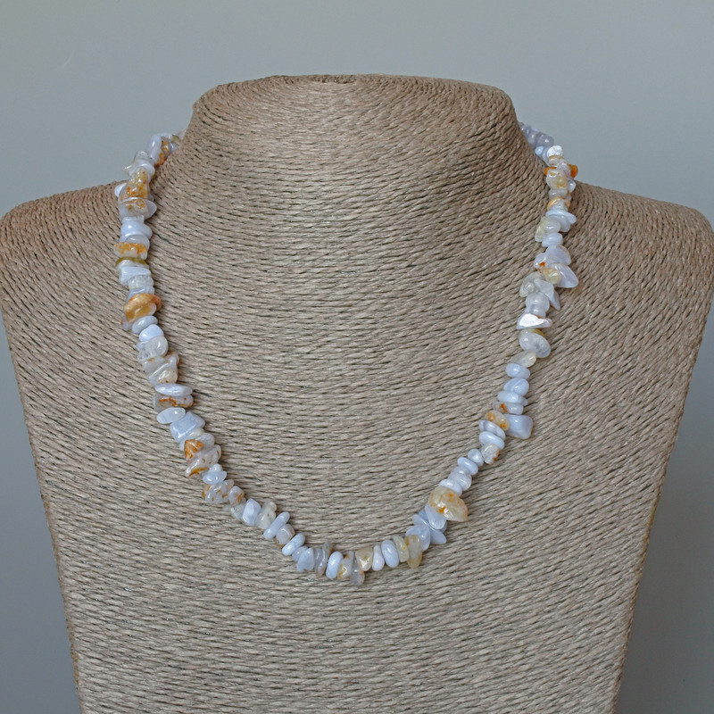 Colier din agat albastru (chalcedon albastru, safir) din piatră naturală, mărgele de 9×3 mm, lungime 47 cm
