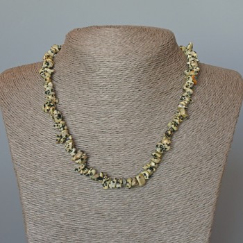 Colier din jasper dalmațian, piatră naturală, granule de jasper, diametru 9×4 mm, lungime 46 cm +