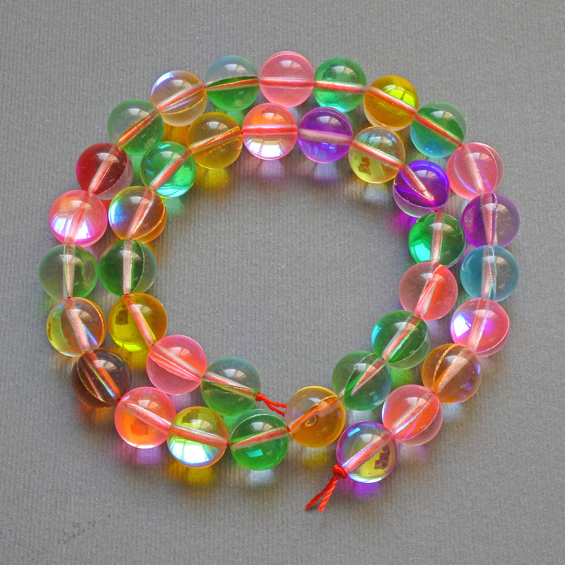 Mărgele din sticlă opală colorate, bile netede, diametrul de 10,5 mm, lungimea 38 cm, pe fir
