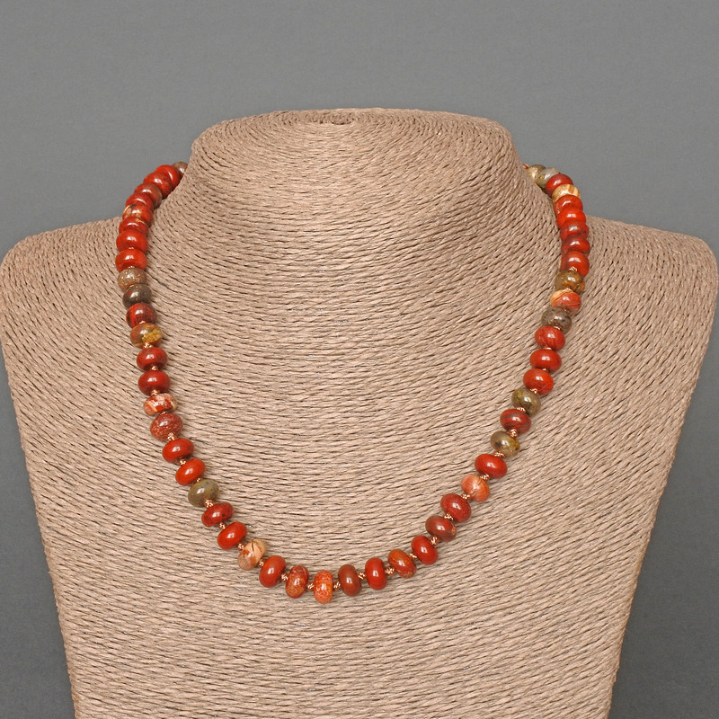 Colier din jasper roșu, piatră naturală, rondel neted, diametrul 8x5 mm, lungime 46 cm +/-