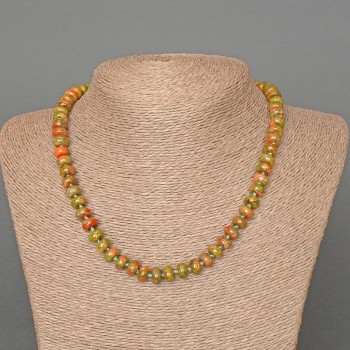 Colier din jasper heliotrop natural, rondel neted, diametru 8x5 mm, lungime 47 cm +/-