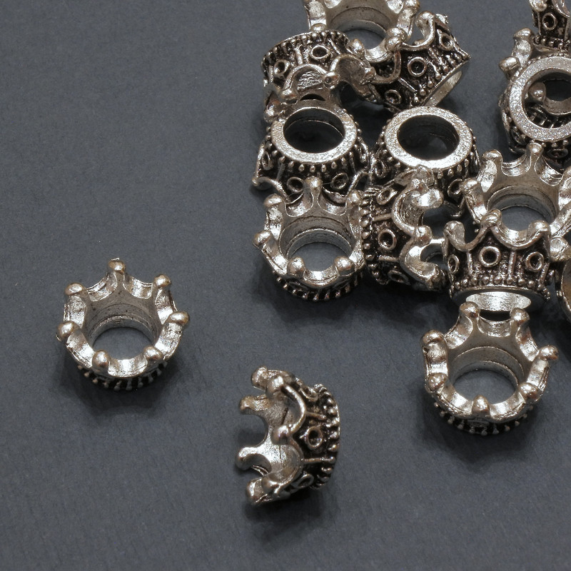 Capăt de furnitură «Coroană» culoare argintiu, diametrul 11x6 mm (+/-) ambalare 20 g 17 buc. (+/-)