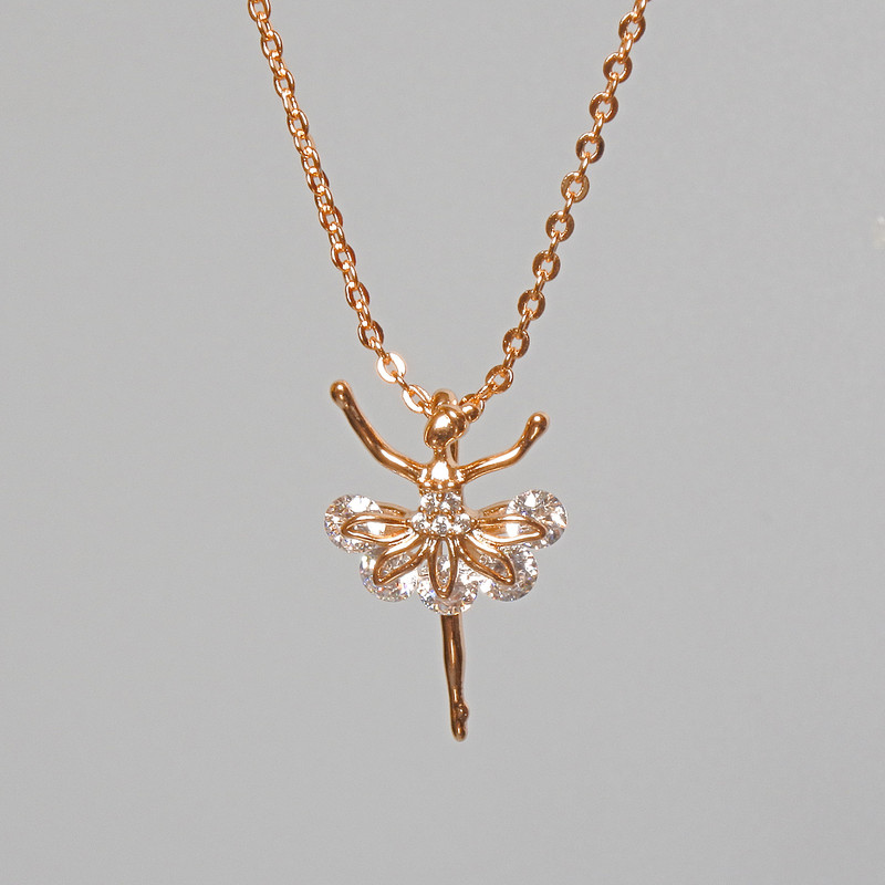 Lanț «Balerină» Xuping cu pandantiv din cristale albe, diametrul 12x17, 5 mm +-, lungimea 45-50 cm +-, grosimea 1 mm +-