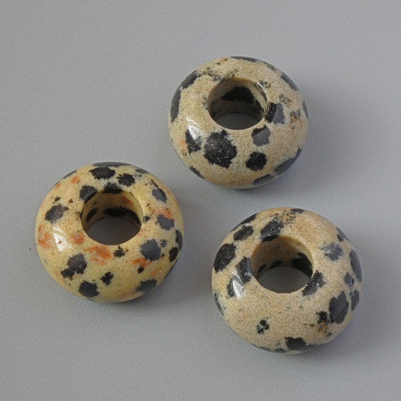 Mărgea Pandora din jasper dalmatian, diametrul 14×7 mm, diametrul găurii 5,5 mm+