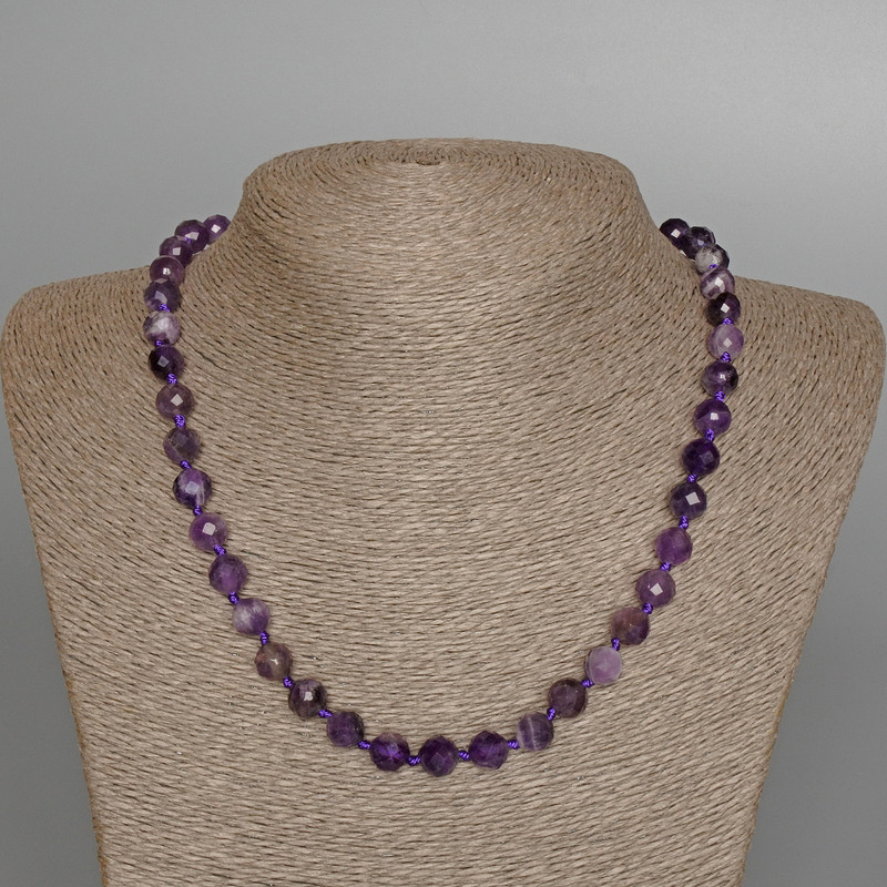 Colier din ametist natural, mărgele fațetate rotunde, diametrul 8 mm, lungime 49 cm