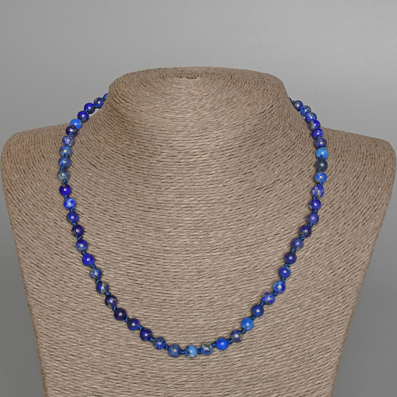 Colier din lapislazuli natural, mărgele netede, diametru 6,5 mm, lungime 47 cm