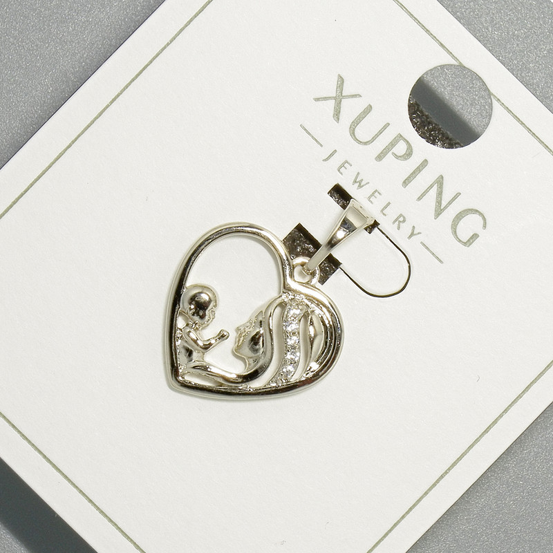 Pandantiv «Inimă» Xuping cu cristale albe, diametrul 15,5×15 mm, lungime 20 mm, placare rodiată