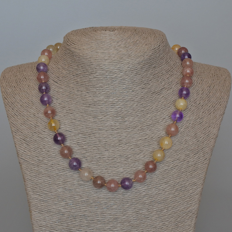 Colier asortiment din piatră naturală, mărgele netede, diametru aproximativ 10 mm, lungime aproximativă 49 cm +/-