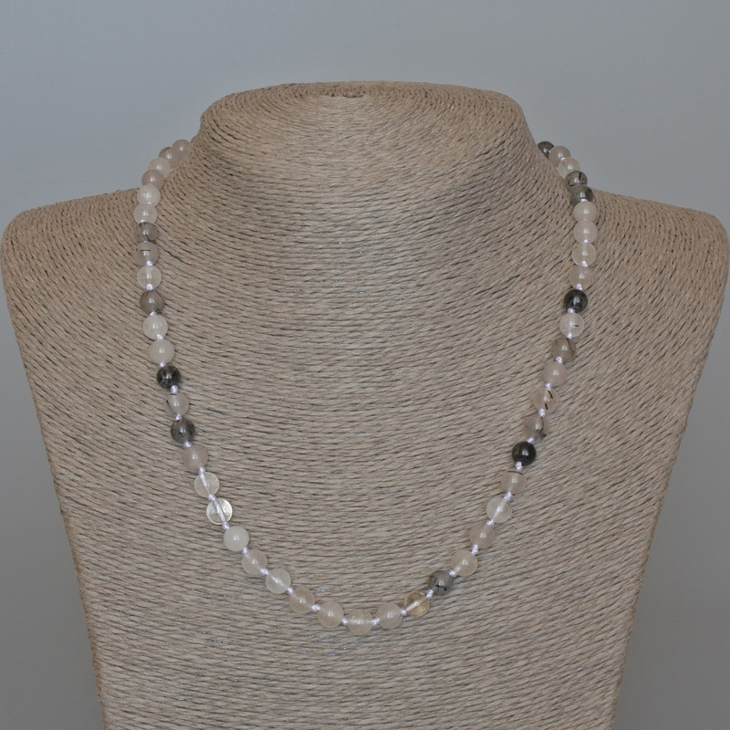 Colier din cuarț rutilit păros, piatră naturală, mărgele netede, diametru 6,5 mm, lungime 48 cm