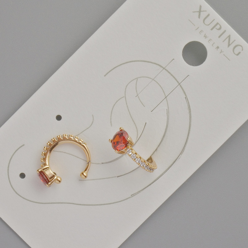 Caf Xuping cu cristal roșu și strasuri albe, diametrul 13×5 mm ± placare cu aur 18K