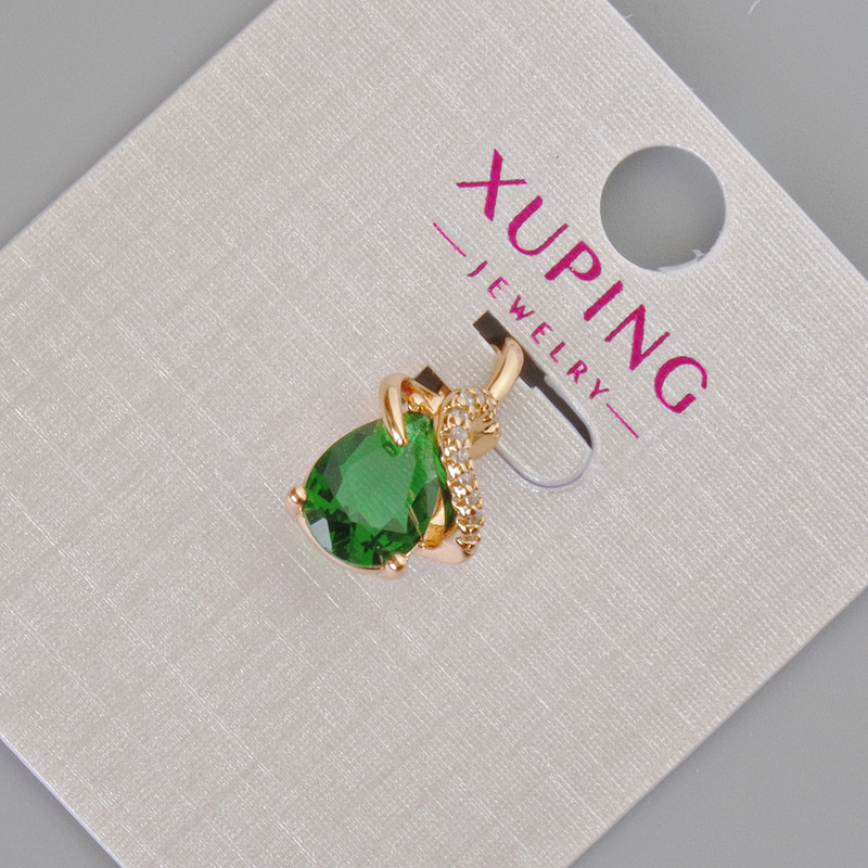 Pandantiv Xuping cu cristal verde și strasuri albe, diametrul 16x10 mm, placare cu aur 18K