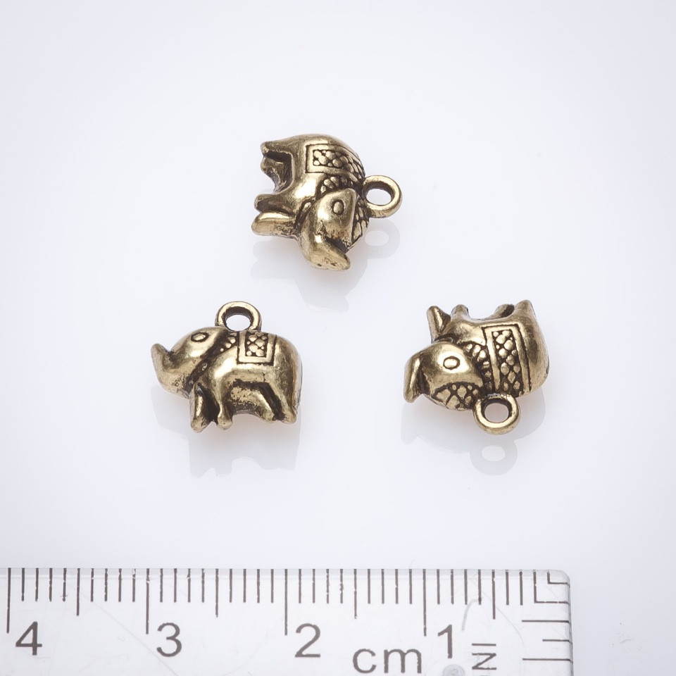 Furnitură pandantiv elefant, 10 mm, nuanță bronz, fason 20 g + 11 buc.