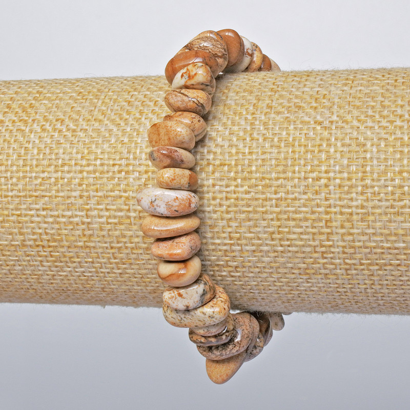 Brățară cu jasper peisaj, piatră naturală, mărgele tăiate cu fațete, diametru 12x5 mm, lungime 18 cm +- (elastică)