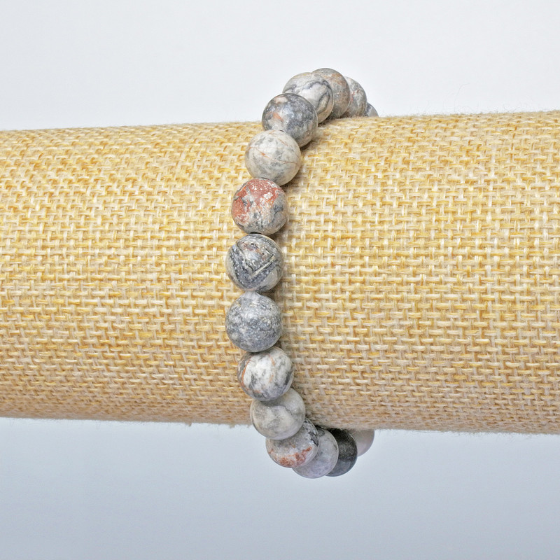 Brățară din jasper oceanic gri (presat) – mărgele lucioase, diametrul de 8,5 mm, lungime 18 cm, elastică