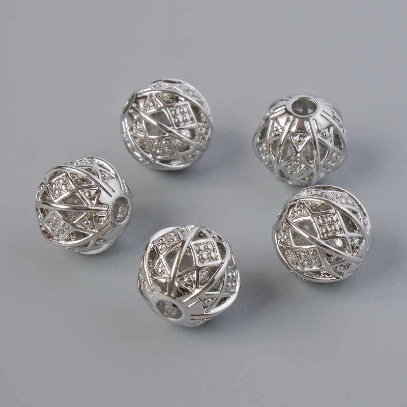 Furnitură mărgea-inserație, diametru 8 mm ±, gaură de 2 mm, culoare argintie a metalului, 1 buc.