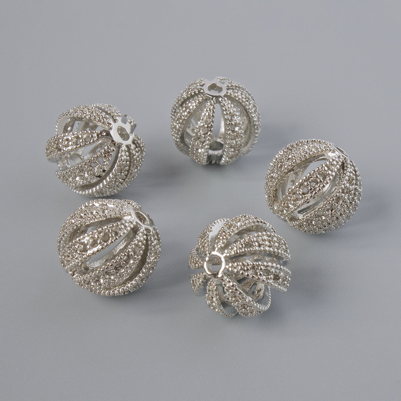 Inserție pentru mărgele, diametru 11,5×12 mm, gaură de 2 mm, culoare argintie a metalului, 1 bucată