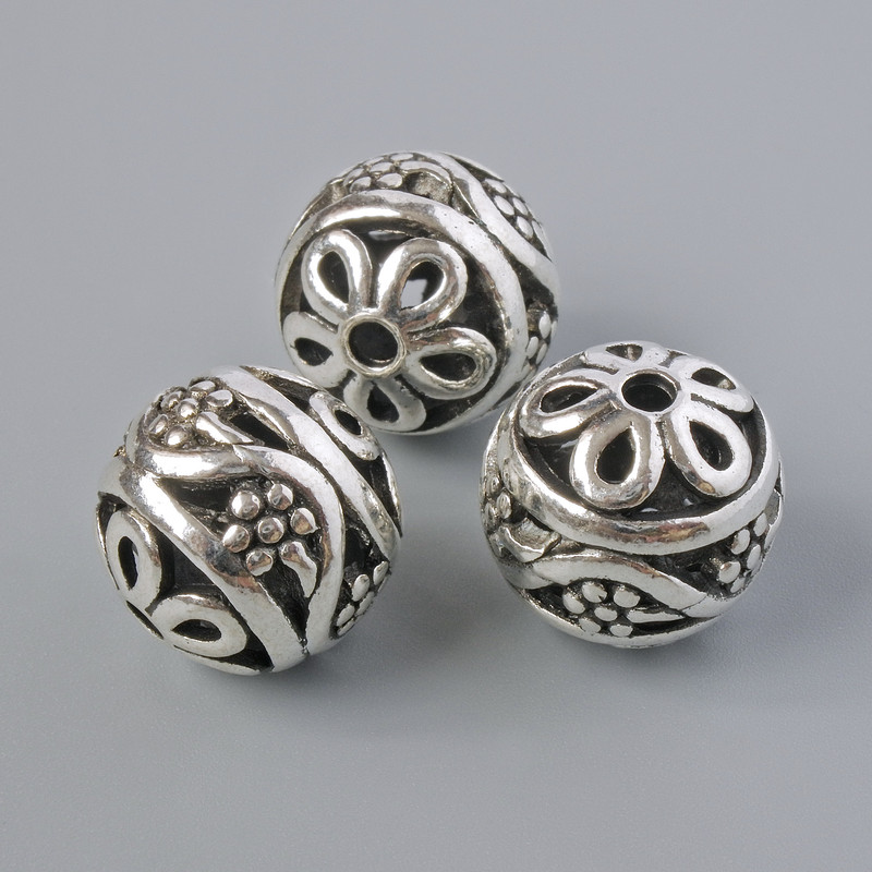 Фурнітура намистина вставка, діаметр 14мм+-, отвір, діаметр 2, 2мм, сріблястий колір металу, 3шт