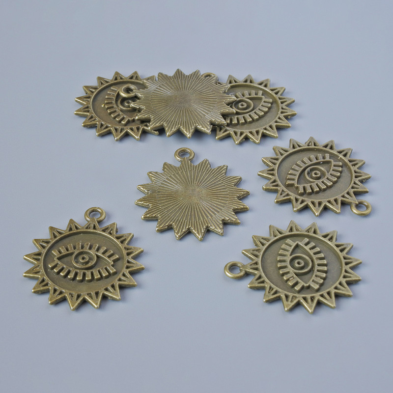 Pandantiv 'Soare', diametru 21,5 × 19 mm, diametrul găurii 1,6 mm, ambalaj: 7 buc. ±, culoare bronz a metalului