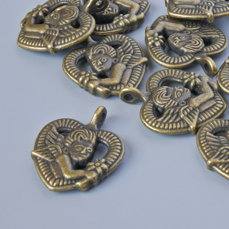 Furnitură pandantiv „Inimă”, diametru 20x16 mm, diametrul găurii 1,8 mm, ambalaj 9 buc. ±, culoare bronz a metalului