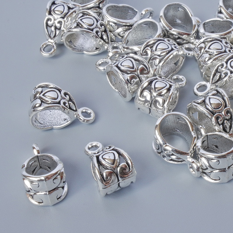 Furnitură pentru pandantiv, diametru 8x7,5 mm, diametrul găurii 1,8 mm, 7,3x5,7 mm, lungime 13 mm, finisaj argintiu