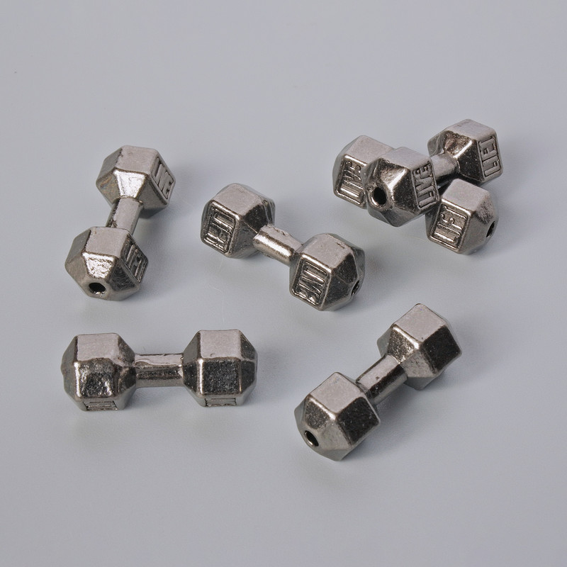 Furnitură mărgea în formă de ganteră, diametru 8×19,5 mm, ambalare: 6 buc., culoare metalului argintiu închis