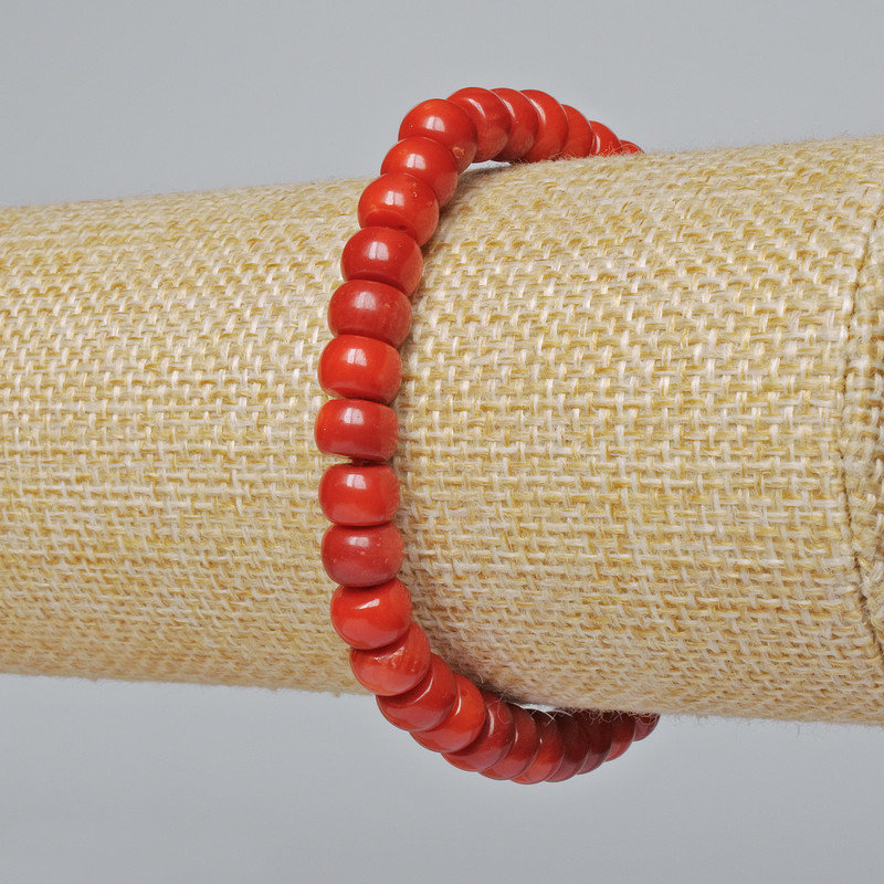Brățară din coral natural netedă, rondeluri, diametrul 7x5 mm, lungime 18 cm ± (elastic)