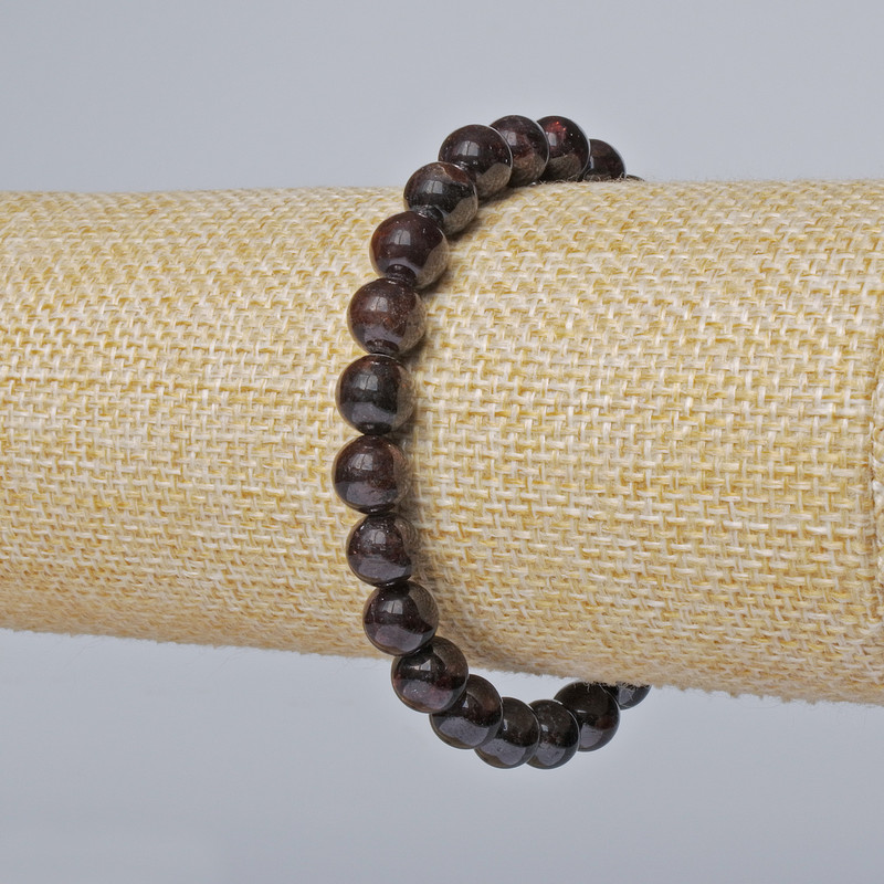 Brățară cu granat, piatră naturală, mărgele sferice netede, diametrul aproximativ 7,5 mm, lungime 18 cm (extensibilă)