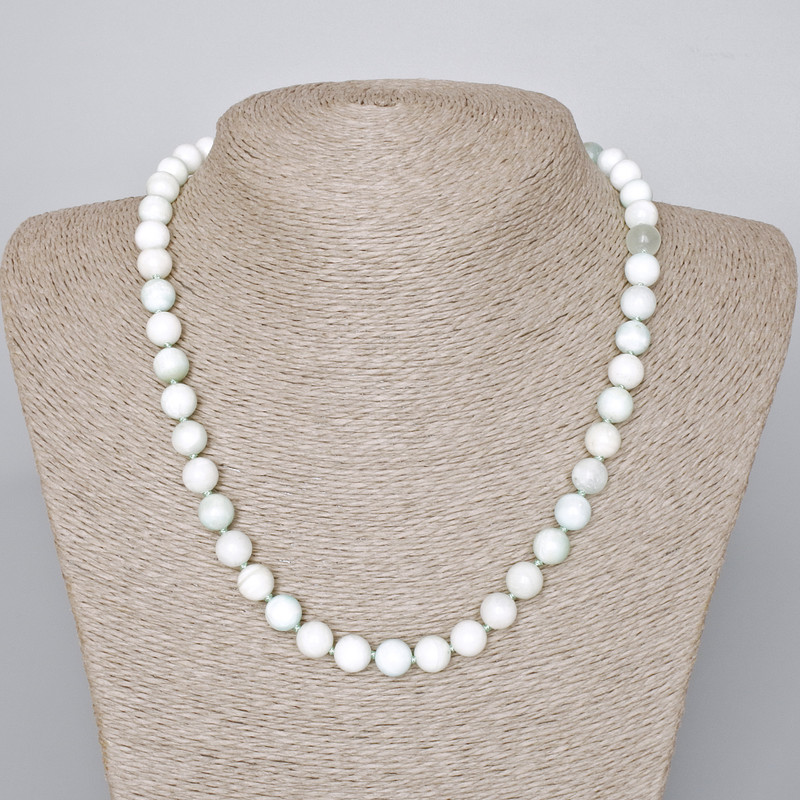 Colier din hemimorfit, piatră naturală, bile netede, diametru aproximativ 8,5 mm, lungime 45–48 cm