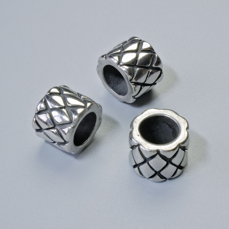 Furnitură mărgea-inserție, diametrul 7×9 mm, gaură diametru 5,1 mm, culoare argintie a metalului, 1 bucată