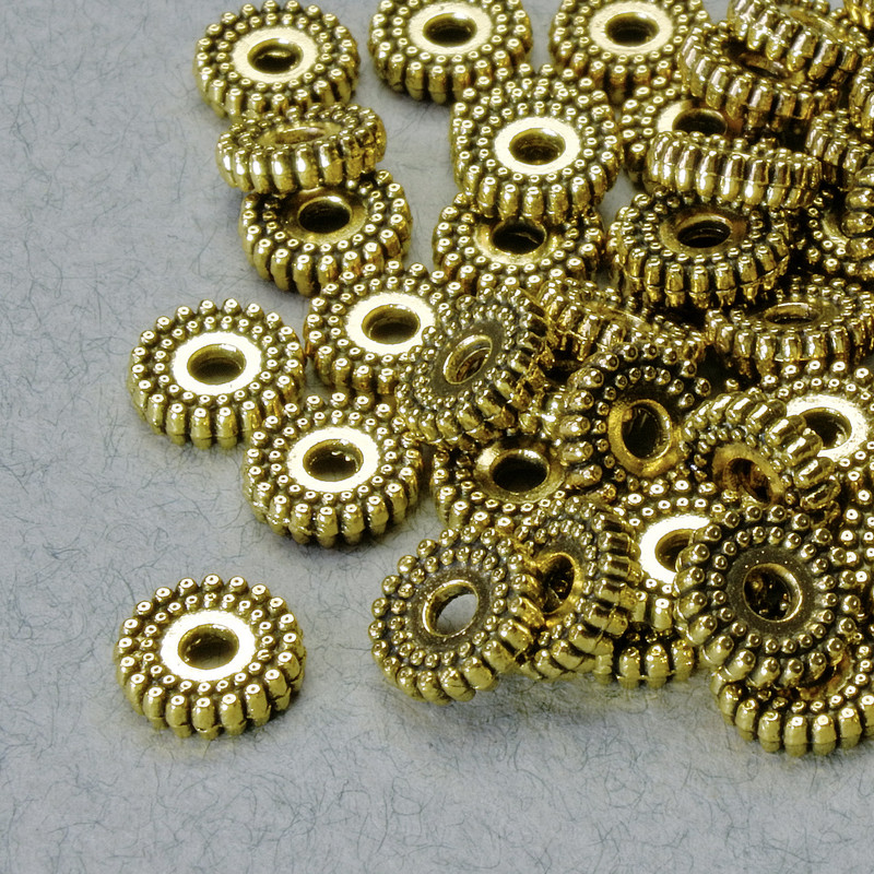 Furnitură mărgeană-inserație aurie, dimensiune 2×7 mm, gaură de 1,8 mm, culoare aurie a metalului, ambalaj 36 buc. +