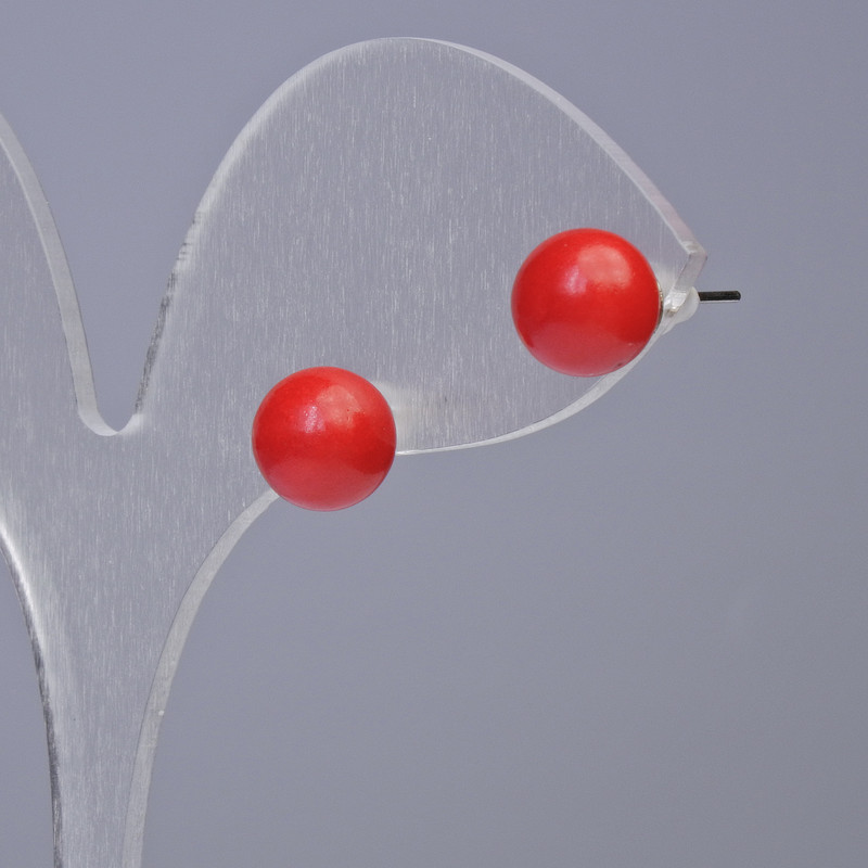 Cercei stud din coral (artificial) bilă netedă, diametrul de 8 mm+