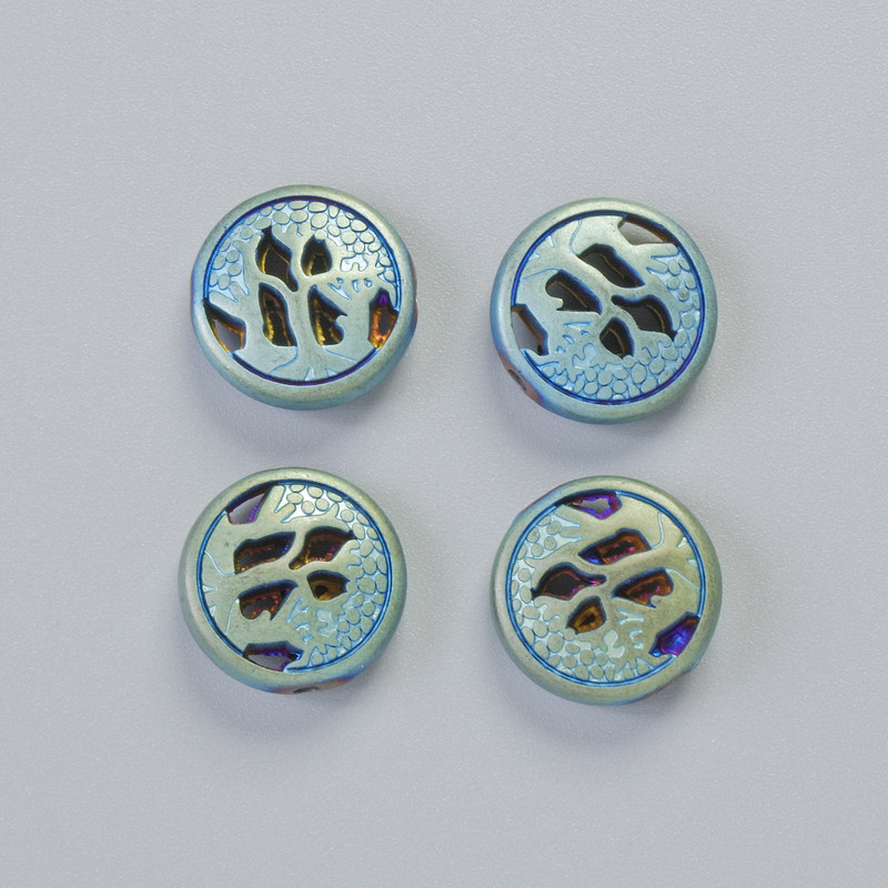 Mărgea din hematit, culoare hameleon mat, diametrul 12×4,5 mm ± (4 buc.)