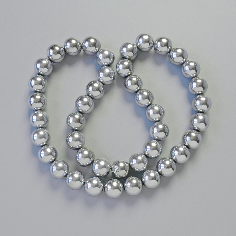 Mărgele de hematit AAA, formă sferică, culoare argintiu, diametru 10 mm, lungime aproximativă 42 cm, pe șnur