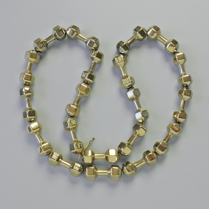 Mărgele de hematit în formă de gantere, culoare bronz deschis, diametrul 21×7 mm, lungimea șirului ≈ 42 cm