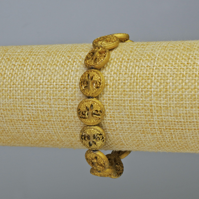 Brățară din hematit «Copac» culoare auriu mat, diametrul 12×4,5 mm, lungimea 18 cm +/- (elastic)