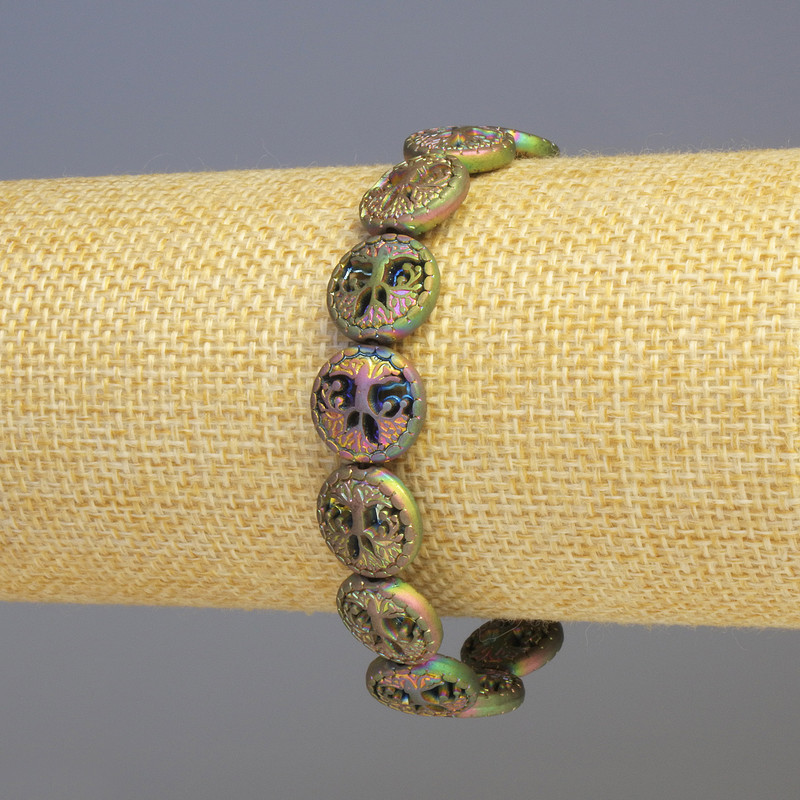 Brățară din hematit și lemn multicolor, diametrul 12x4 mm, lungime 18 cm, elastic