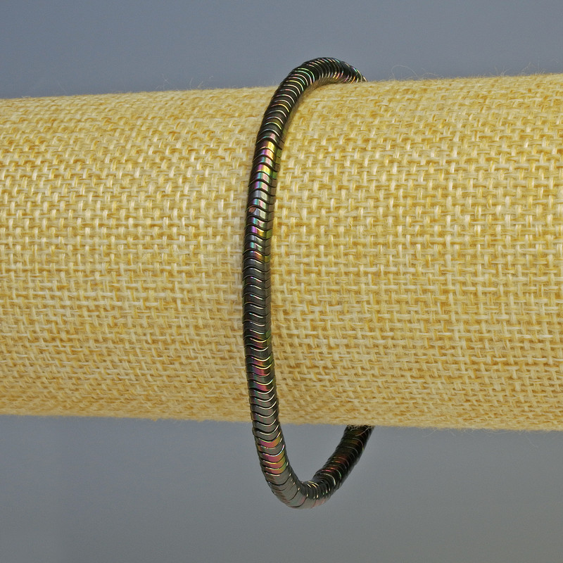 Brățară din hematit rondel „Val” culoare negru-multicolor, diametru 4x1 mm, lungime 18 cm, elastică