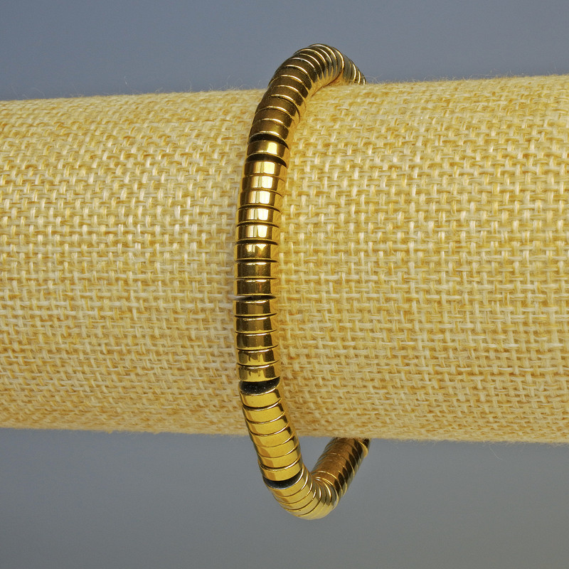 Brățară din hematit - rondeluri, culoare aur închis, diametrul 6x2 mm, lungime 18 cm, elastic