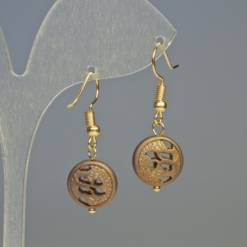 Cercei hematit «Copac» bronz mat, diametrul 12×4,5 mm, lungime 3,2 cm