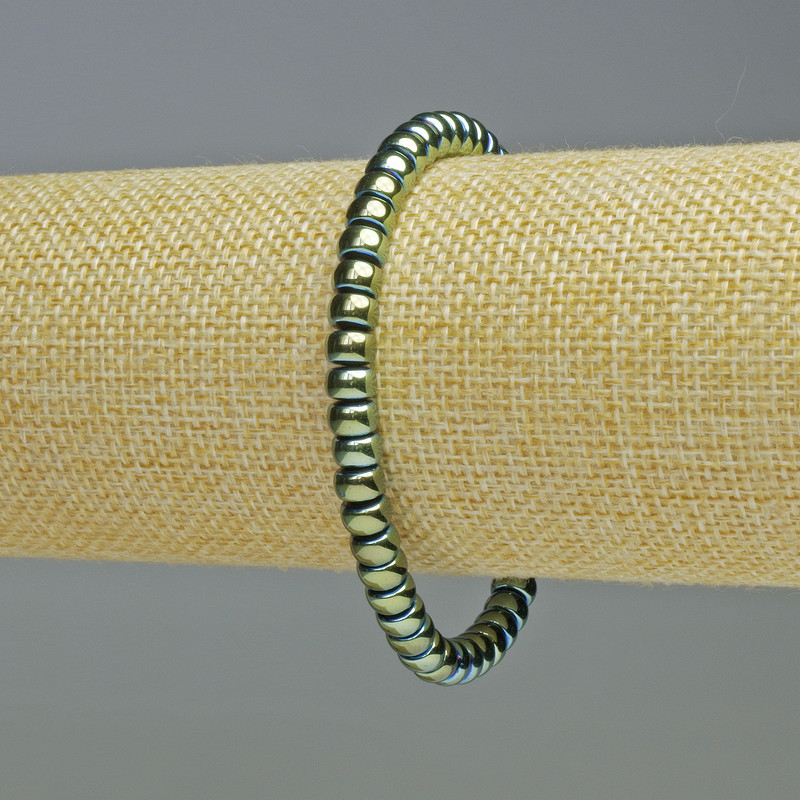 Brățară din hematit, ronddele, culoare verde camaleon, diametru 6x4 mm, lungime 18 cm, pe elastic