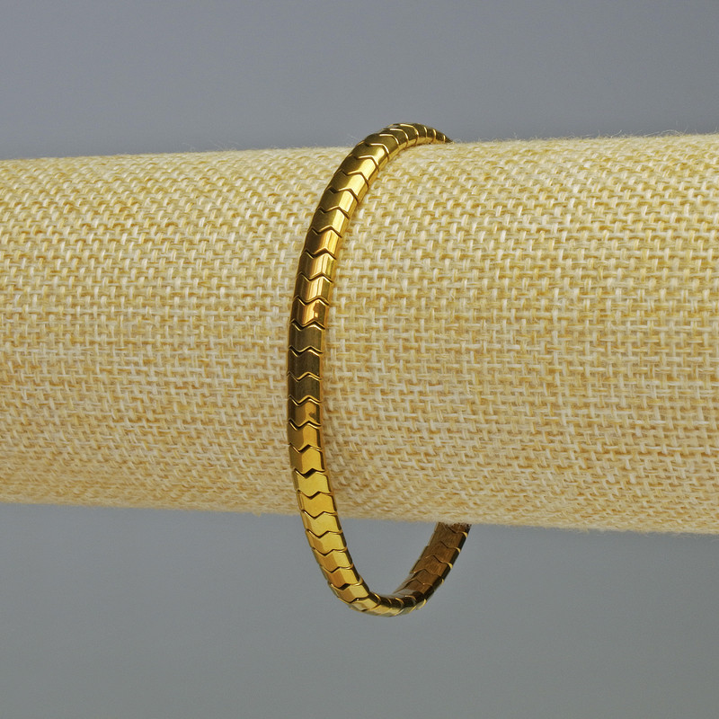 Brățară din hematit, șarpe zigzag val, culoare aurie, diametru 5x4x3 mm, lungime 18 cm, elastic